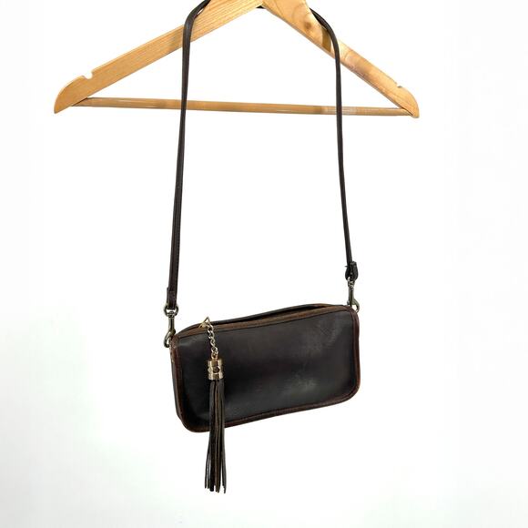 Vintage 80s Crawford’s Dark Brown Genuine Leather Baguette Shoulder Bag - Picture 1 of 9